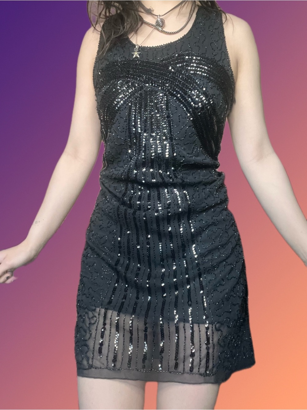 Black Sequin Sleeveless Midi Dress – Gatsby Cocktail Party Dress 👗 🍸